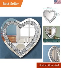 Elegant Heart-Shaped Frameless 20x20 Silver Mirror with Crystal Accents