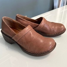 Born Leather Clogs   Brown Slip-On Heels  Size 8