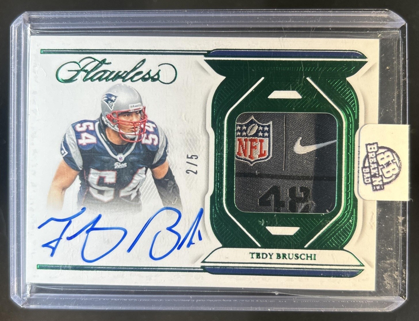 2023 Flawless Tedy Bruschi Emerald Distinguished Patch Auto Autograph #/5 view 1