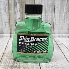 Vtg MENNEN Skin Bracer Original After Shave Green Glass Full Bottle 5 Fl Oz USA