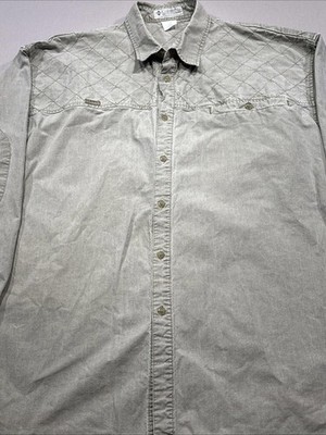 90s Columbia Mens XXL Distressed Button Down Tan Quilted Elbow Patches