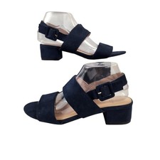 Evans Navy Blue Suede Wide Fit Block Heel Sandals Women's Size UK 6 US 8.5 Shoe
