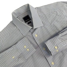 David Donahue Trim Fit Dress Shirt 16 32/33 Blue Stripes Button Up Long Sleeve