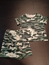 Army Green Camo 2 pc T-Shirt & Shorts Set-Poly & Spandex-Choose Size