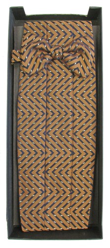 New Brass & Navy Patterned Cummerbund & Bow Tie Box Set Wedding Prom Cruise - 第 1/2 張圖片