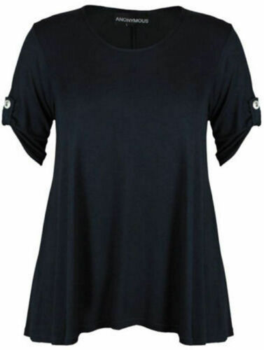 Women 3/4 Sleeve Button Stretch Flare Ladies Summer Plus Size Tshirt Tops 8-32 - Picture 4 of 21