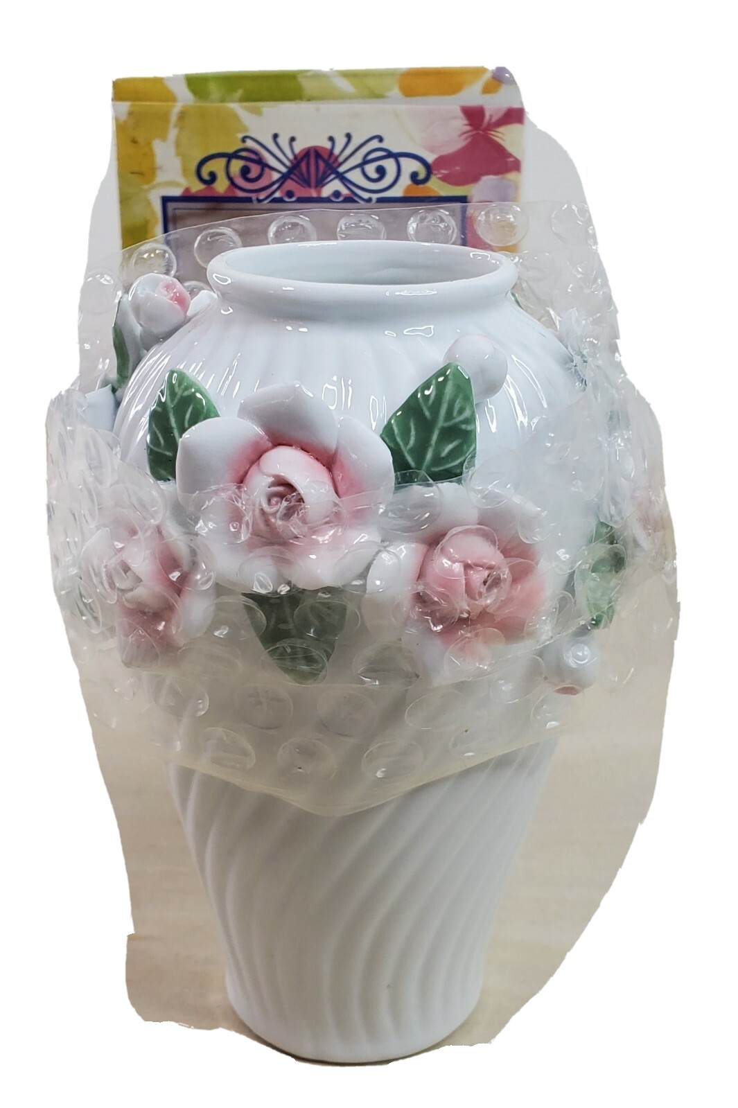 "Florero de porcelana Cottagecore Roses flores esculpidas aplicadas en 3D 5,5"" corto"