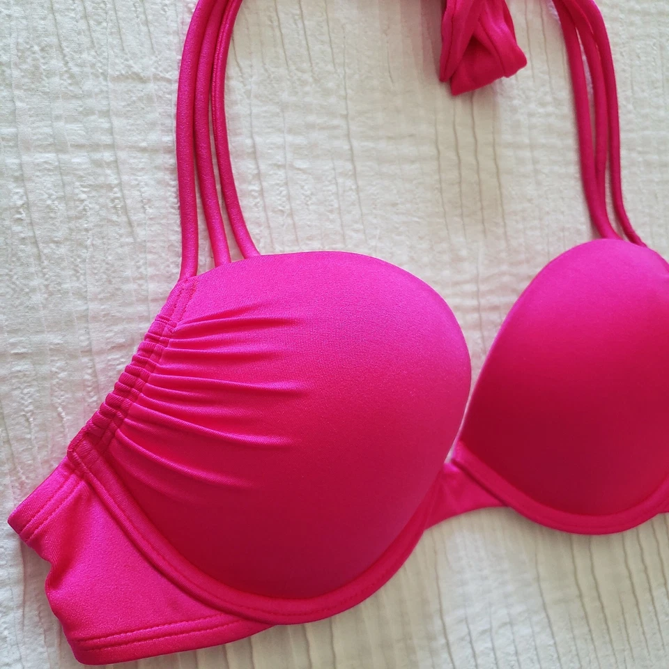 Victoria's Secret Swim BOMBSHELL Add-2-Cups BIKINI Top 32B Shiny Hot Pink 4R3 - Image 3 of 4