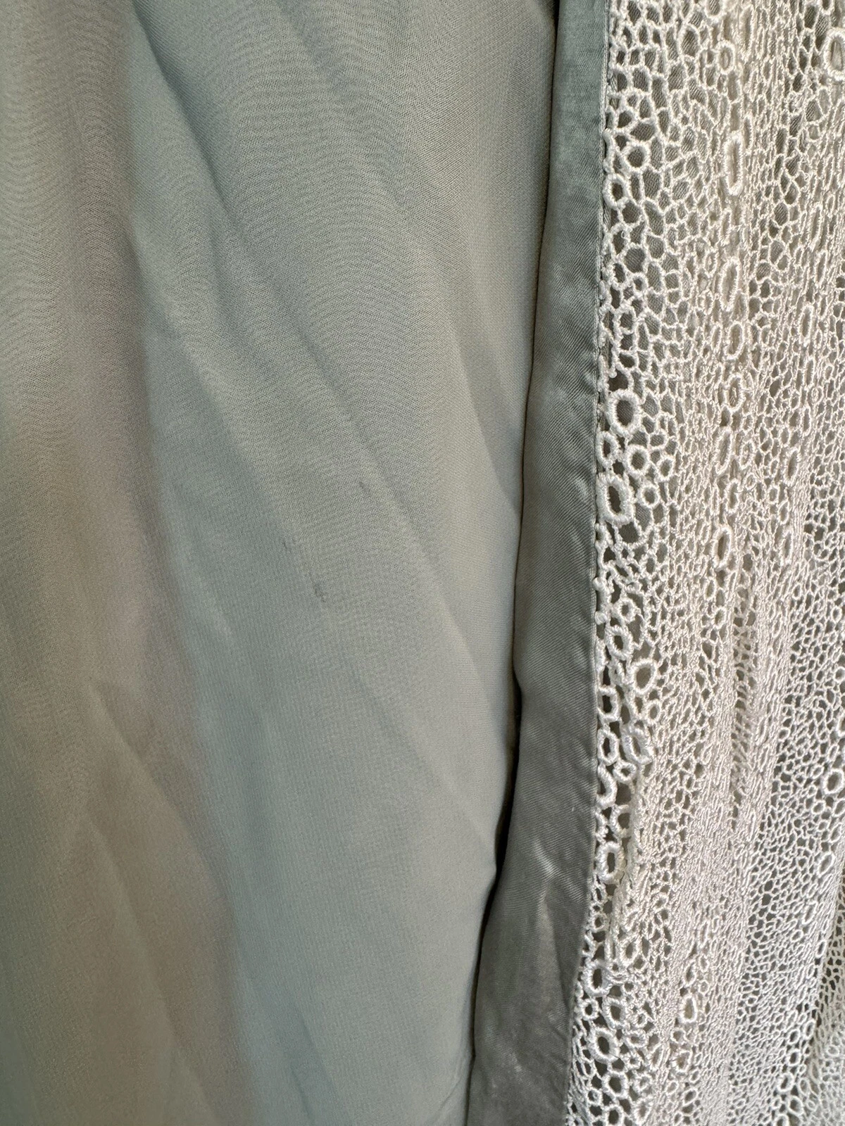 OFF WHITE Abito Midi fatto a mano vintage anni '90 XL cinturino flusso foderato in seta verde chiaro e bianco sporco