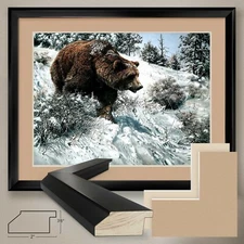 40W"x32H" FIRST SNOW by SEEREY-LESTER - BROWN BEAR DOUBLE MATTE, GLASS and FRAME