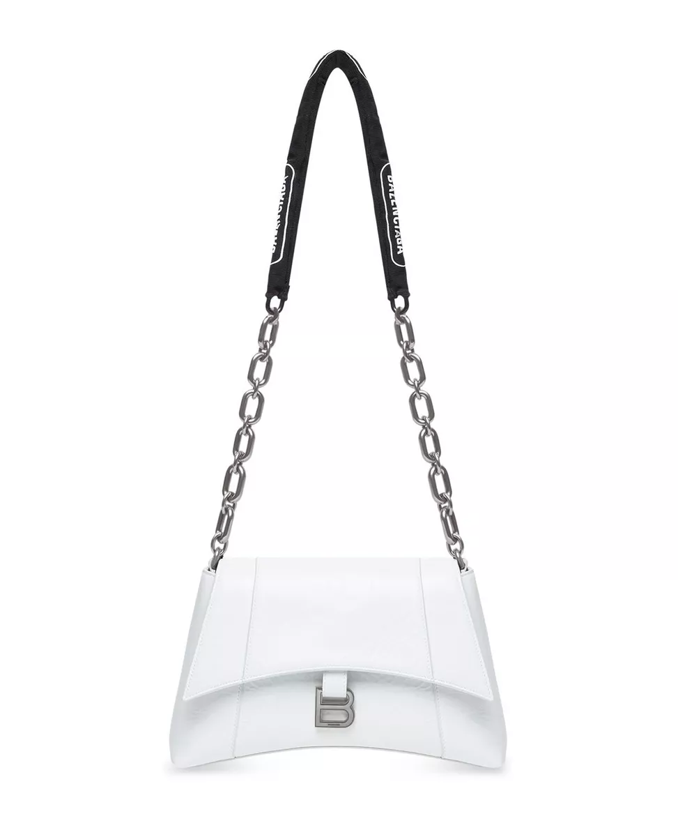 AUTHENTIC Balenciaga Downtown Small Shoulder Bag w/ Chain White Leather