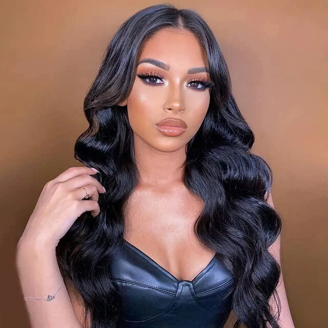 Black wig middle part top