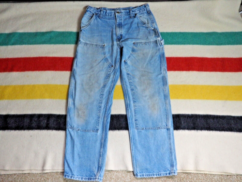 VTG 90s Y2k Carhartt Distress Faded Double Knee Grunge 33x30 Denim Jeans Pants - Picture 1 of 10