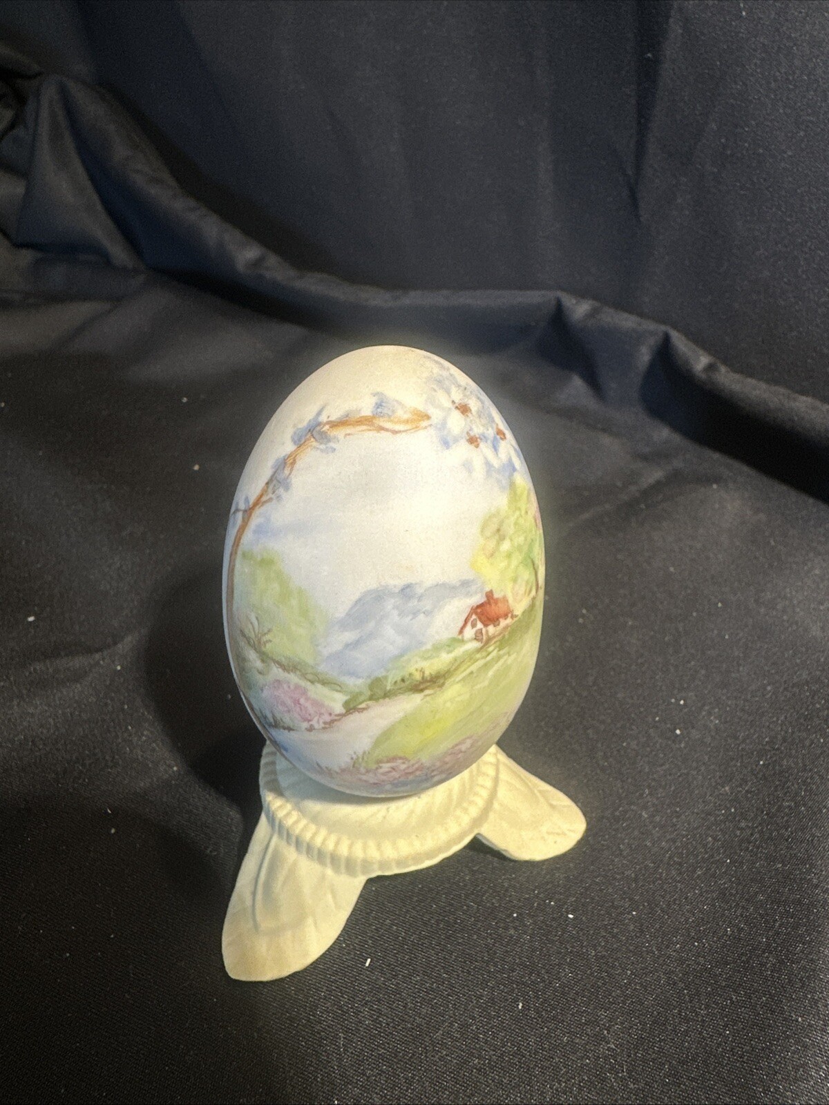 Hand Painted Porcelain Easter Egg on OLA Display Stand
