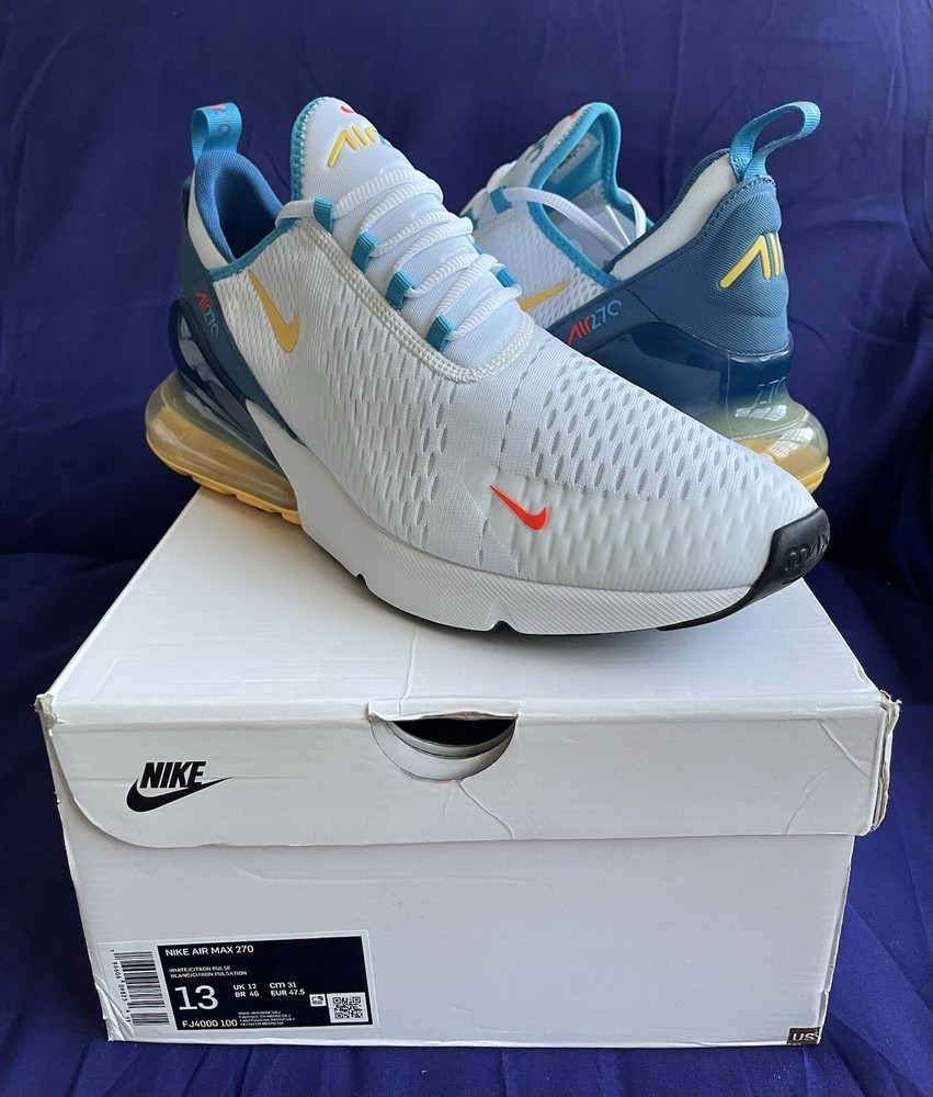 DS Rare Nike Air Max 270 White Industrial Blue Citron Mens Sz 13 FJ4000-100