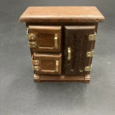 Vintage Miniature Dollhouse 1;12 Concord Ice Box Brown Wood