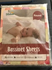 New  Biloban Bassinet Round Fitted Sheets 2 pk Gray & White Hearts  FP On The Go