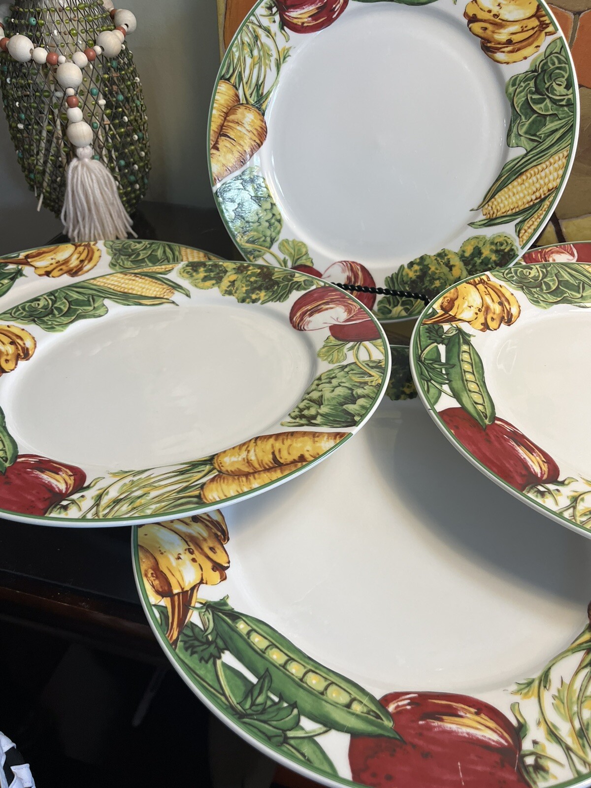 Lynn's Fine China 6- Chop Dinner Plates, Measures 12 “ Vegetable Medley Design