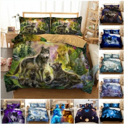 GUIDEAR Animals Wolf Duvet Cover Set Bedding Set Single Double King Sizes UK Pillowcases