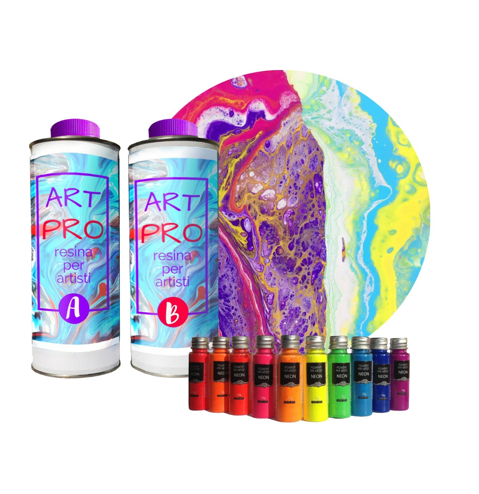 Art Pro Résine Époxy Transparente 1.6KG avec Pigments Néon pour Créations Artistiques