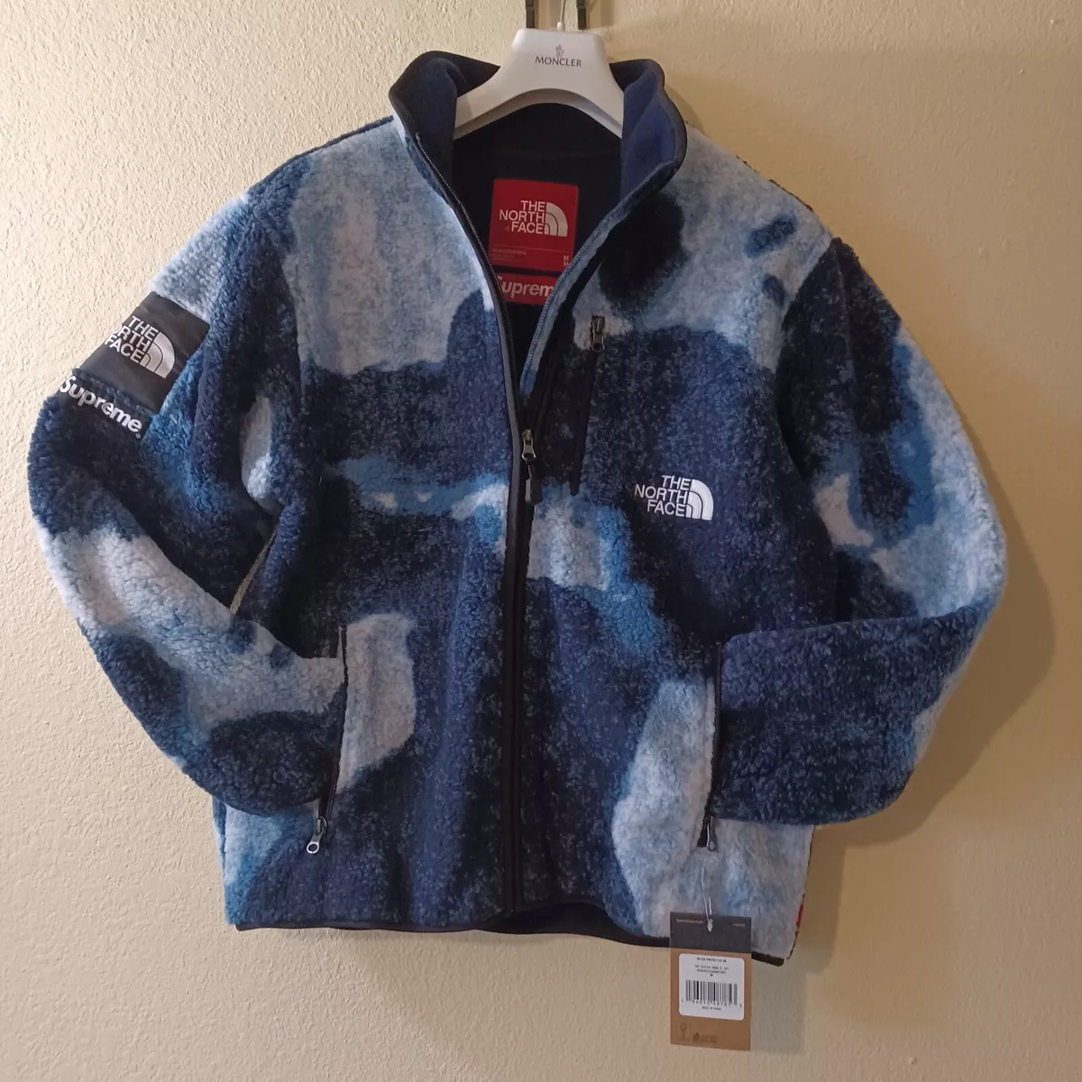 Supreme x The North Face Bleached Denim Print Fleece Jacket Indigo Size M  New!