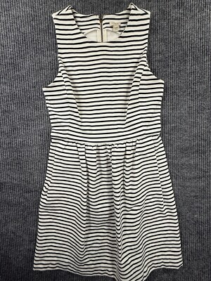 #ad J.Crew Dress Womens Small Lined Tank Dress Scoop Neck Black White Stripes $22.79