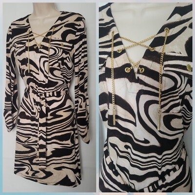 MICHAEL KORS SIZE S ZEBRA-PRINT BELTED CHAIN LACE UP DRESS Exotic!! | eBay MICHAEL KORS SIZE S ZEBRA-PRINT BELTED CHAIN LACE UP DRESS Exotic!! | eBay