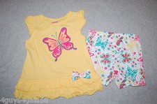 Toddler Baby Girls Outfit YELLOW RUFFLED TOP Butterfly Shorts 12 24 MO 4T