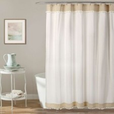 Lush Decor Adelyn Pom Pom Shower Curtain White Neutral