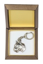 Bull Terrier, Bully II - Silver-plated key ring with a dog in a gift box, handba
