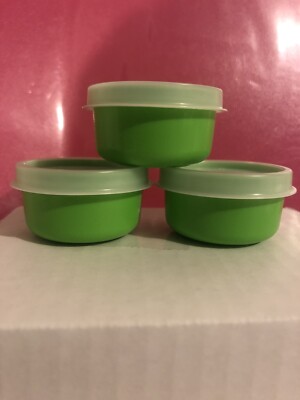 3 Tupperware 1 Oz Smidget Little Container Pill Travel Size Green/Sheer Seal