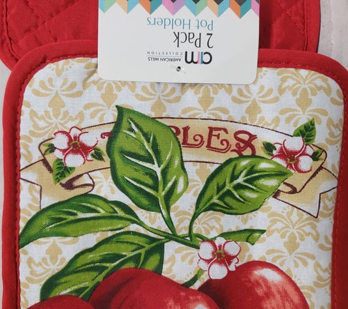 2er Set mit gleichen bedruckten Jumbo Topfhaltern (7""x8"") 3 & HALBE ROTE APFEL, AM - Bild 5 von 9