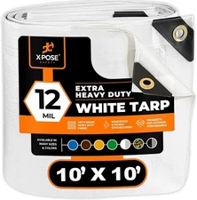 Heavy Duty White Poly Tarp 10' X 10' - Multipurpose Protective Cover - Durable