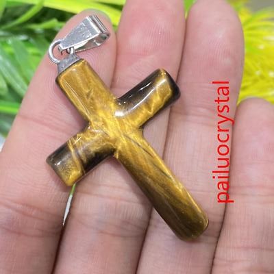 1.8'' Natural Tiger's eye jasper Cross Quartz Crystal Skull Carved Pendant 1pc