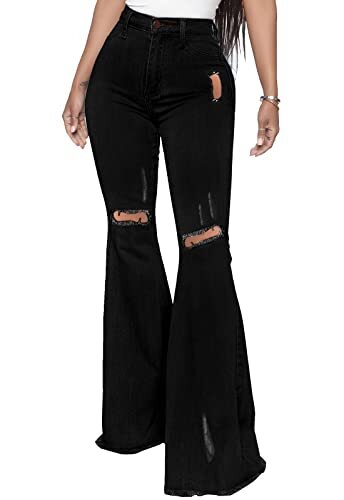 CutieLove Womens Flare Bell Bottom Jeans Ripped Destroyed Long Denim Pants,  size | eBay