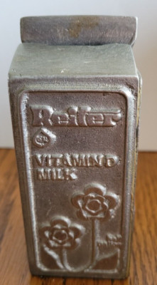 VINTAGE REITER DAIRY MILK CARTON PEWTER BANK 1990 LIMITED EDITION