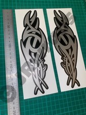 (X2) Tribal Flames Decals Stickers Motorbike Tank Helmet 220x70mm Silver & Black