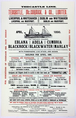 1898 Tedcastle McCormick & Co Ltd Poster Liverpool Whitehaven Maryport Faksimile