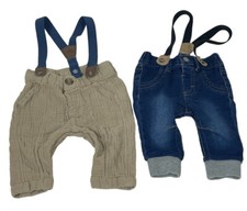 Cat And Jack Infant Baby 0-3 Suspenders Outfit Set 2 Denim Textured Beige