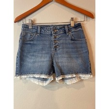 Cat Jack Stretch Denim Lace Trim Shorts