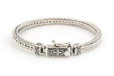 8.5" Men's Braided Bali Handmade Solid Chain Link Sterling Silver 925 Bracelet