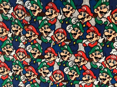 Nintendo Gamer Super Mario Luigi Print 100% Cotton Fat Quarter 18''x22'' NEW Mask 