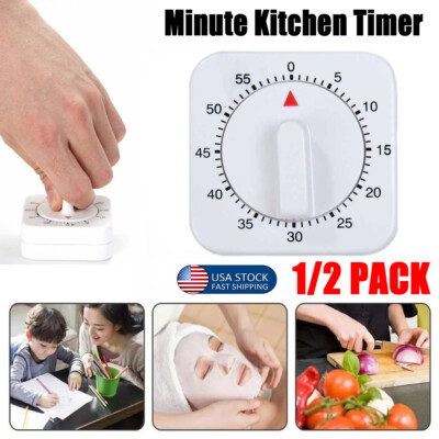 1/2x Square 60-minute Mechanical Kitchen Timer Battery-free Learning Alarm Clock
