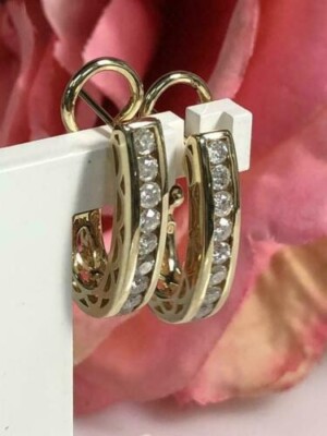 1.00Ct Simulated Diamond Channel Set Omega Clip Hoop Earrings Yellow Gold Finish