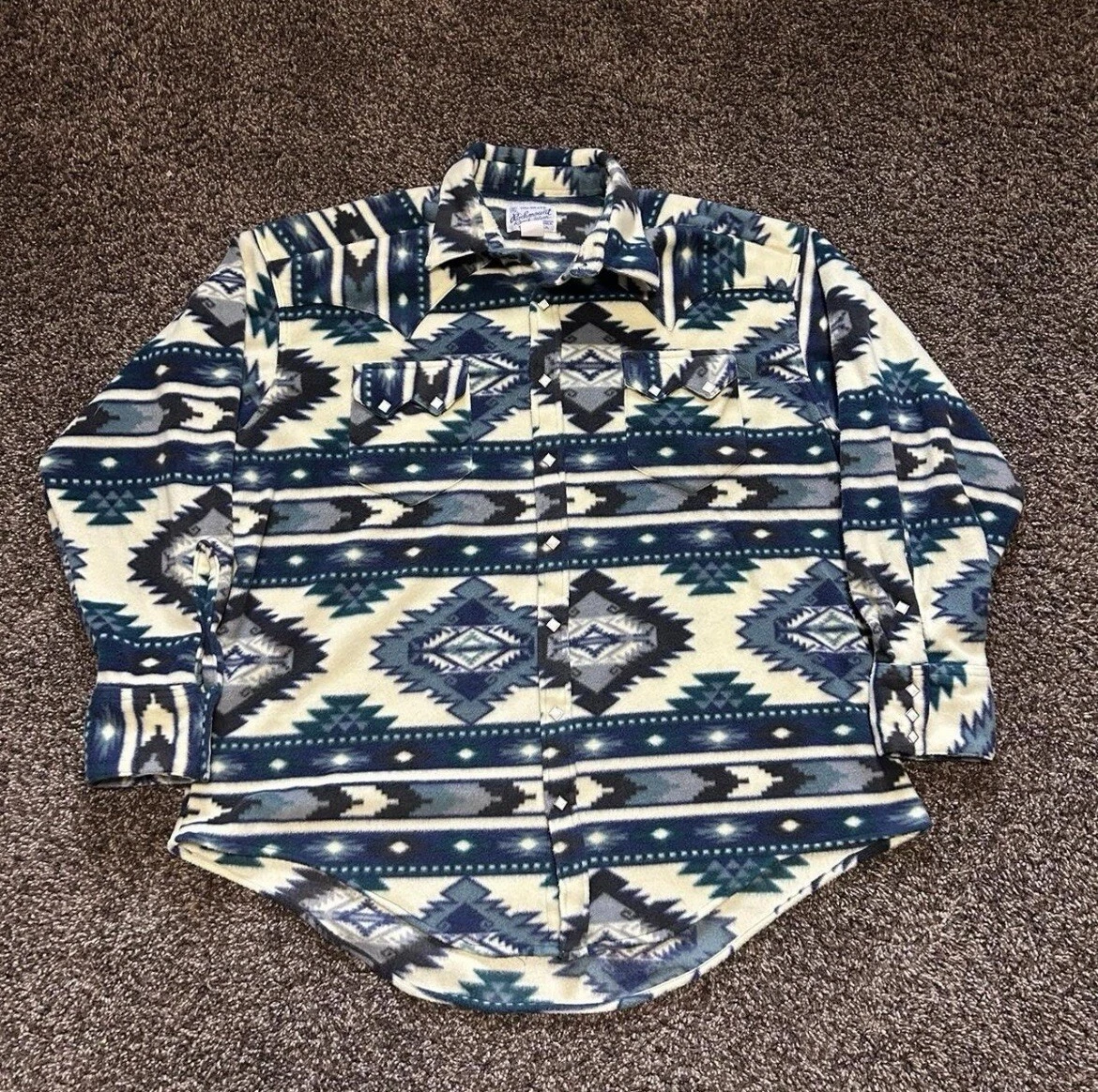 Vintage Rockmount Western Fleece Pullover – XL Native Aztec Pattern Southwest Co