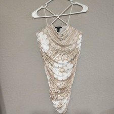 Forever 21 white and gold paisley print ruched Dress Size Small EUC