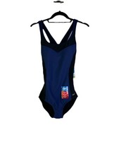 New Speedo Harmony Spell Out Color Block Racer Back Swimsuit Womens Small