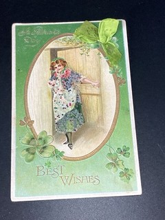 Cartolina antica/"Giorno di San Patrizio" "Auguri/Nastro fiocco angolo destro superiore