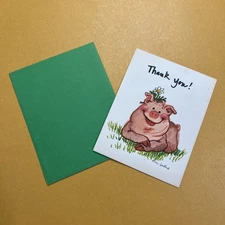 Suzy's Zoo "Thank You!" Note Card with Envelope Smiling Pig Daisy 1976 Artwork