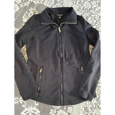 Lauren Ralph Lauren Black Full Zip Track Jacket Logo Sleeve Mock Neck Small